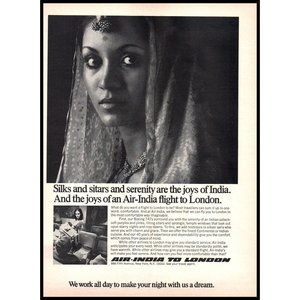 1974 Air India Airline Vintage Print Ad Woman Gold Jewelry Wall Art Photo